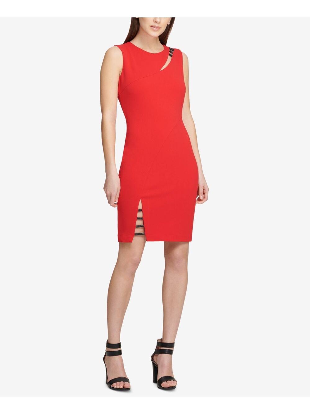 DKNY Cherry Red Sleeveless Cut Out Sheath Dress Size 2